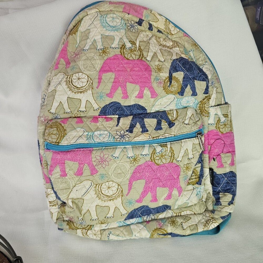 Sazy Bee Quilted Colorful Elephant Backpack, multi pocket Lt Blue straps